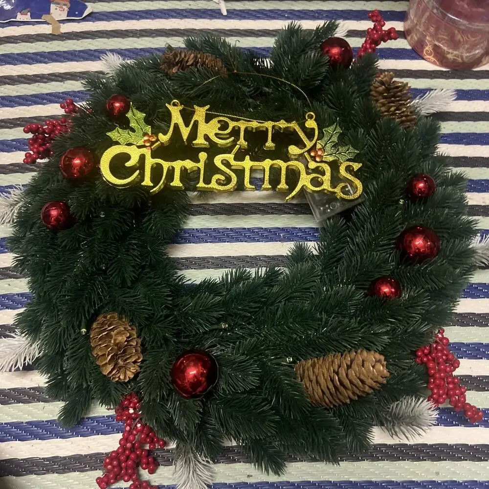 Christmas Wreath 18” Large Pre-Lit Outdoor with LED Lights, Foldable With Case